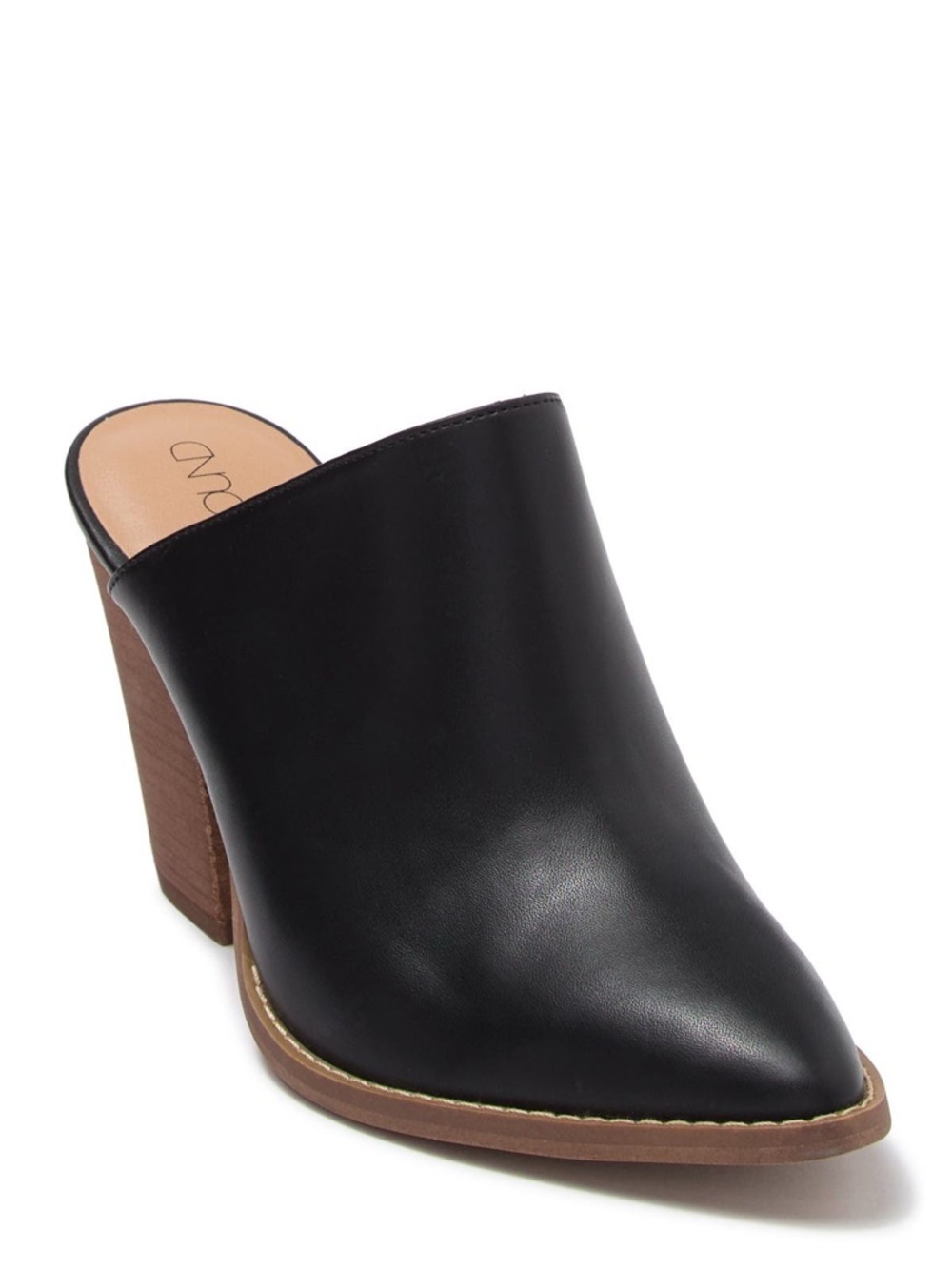 Abound Black Leather Mule with Wood Block Heel